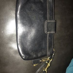 Coach black leather wristlet